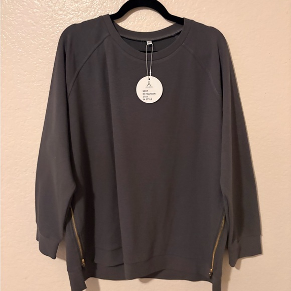 anrabess Tops - Gray Women's Sweatshirt with Zipper Accents